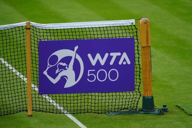 Mandatory Credit: Photo by Dave Shopland BPI Shutterstock (12168980bs) WTA, Tennis Damen 500 Logo on net Viking International Championships, Day Seven, Tennis, Eastbourne, East Sussex, UK - 25 June 2021 Viking International Championships, Day Seven, Tennis, Eastbourne, East Sussex, UK - 25 June 2021 Copyright: xDavexShopland BPI Shutterstockx 12168980bs
