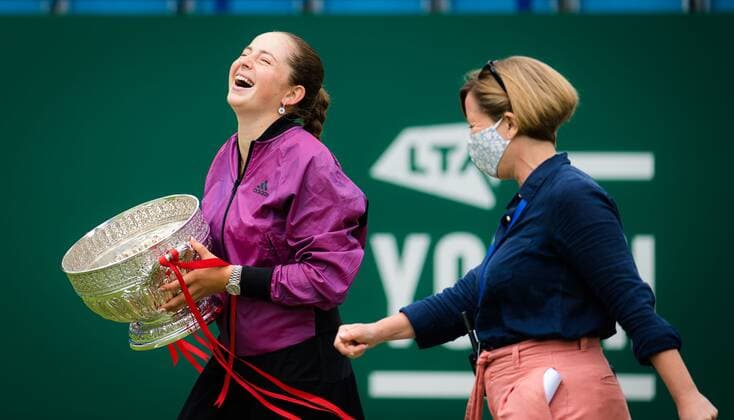 Mandatory Credit: Photo by Rob Prange Shutterstock (12168976al) Jelena Ostapenko of Latvia with the champions trophy after winning the final of the 2021 Viking International WTA, Tennis Damen 500 tennis tournament Viking International Championships, Day Eight, Tennis, Eastbourne, East Sussex, UK - 26 June 2021 Viking International Championships, Day Eight, Tennis, Eastbourne, East Sussex, UK - 26 June 2021 Copyright: xRobxPrange Shutterstockx 12168976al