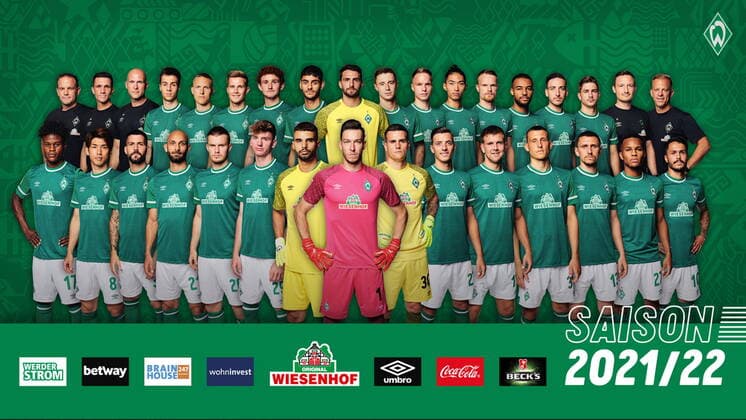 Team photo SV Werder Bremen 2021 2022 SV Werder Bremen 2 BL, Team photo 2021 2022 Front row from left Abdenego Nankishi, Yuya Osako, Anthony Jung, Ömer Toprak, Lars Lukas Mai, Nick Woltemade, Eduardo Dos Santos Haesler, Jiri Pavlenka, Michael Zetterer, Nicolai Rapp, Niclas Füllkrug, Maximilian Eggestein, Milos Veljkovic, Felix Agu, Leonardo Bittencourt Back row from left Tom Cichon Co Trainer Danijel Zenkovic Co Trainer , Christian Vander Goalkeeper Coach , Ilia Gruev, Ludwig Augustinsson, Johannes Eggestein, Joshua Sargent, Eren Dinkci, Stefanos Kapino, Marco Friedl, Niklas Schmidt, Kyu hyun Park, Christian Groß, Manuel Mbom, Kevin Möhwald, Romano Schmid, Florian Junge Co Trainer , Markus Anfang Head Coach nordphotoxGmbHxx xHeidmannx xWerder.de nph00001