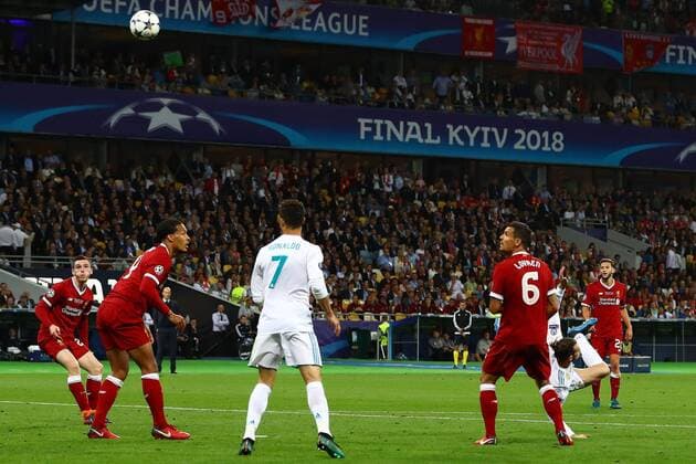 Mandatory Credit: Photo by Kieran Mcmanus BPI Shutterstock (9694071ei) Gareth Bale of Real Madrid scores his sides second goal Real Madrid v Liverpool, UEFA Champions League Final, Olimpiyskiy National Sports Complex Stadium, Kiev, UA, 26 May 2018 Real Madrid v Liverpool, UEFA Champions League Final, Olimpiyskiy National Sports Complex Stadium, Kiev, UA, 26 May 2018 Copyright: xKieranxMcmanus BPI Shutterstockx 9694071ei