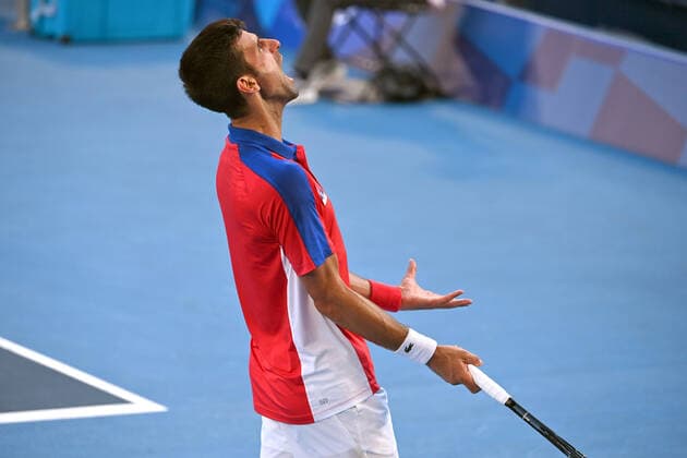 Novak DJOKOVIC SRB , rage,anger,action,single image,cropped single image,half figure,half figure Tennis Bronze Medal Match,3rd place match on 31 07 2021,Ariake Tennis Park, 2020 Summer Olympics, from 23 07 08 2021 in Tokyo Japan