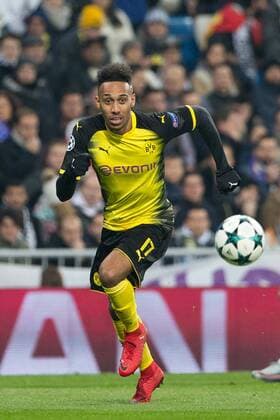 Mandatory Credit: Photo by Ruben Albarran Shutterstock (9262766l) Santiago Bernabeu Stadium. Madrid. Spain. December 6 2017. Aubameyang of Borussia Dortmund during the match of Champions League between Real Madrid and Borussia Dortmund Real Madrid v Borussia Dortmund, UEFA Champions League Group H, Football, Santiago Bernabeu Stadium, Madrid, Spain - 06 Dec 2017 Real Madrid v Borussia Dortmund, UEFA Champions League Group H, Football, Santiago Bernabeu Stadium, Madrid, Spain - 06 Dec 2017 Copyright: xRubenxAlbarran Shutterstockx 9262766l