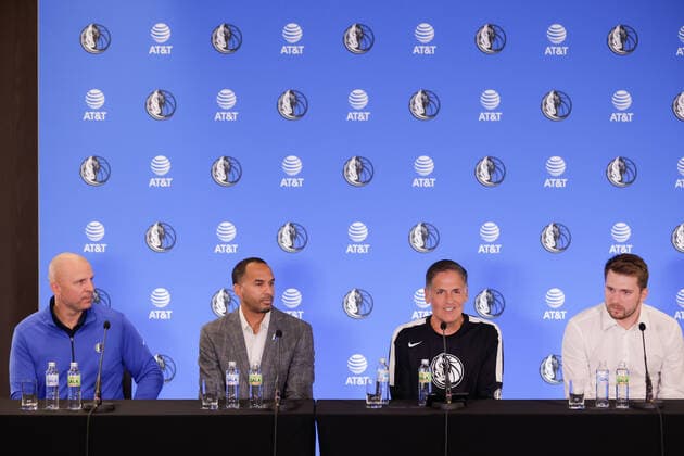 August 10, 2021, Ljubljana, Slovenia: (L-R) Jason Kidd, Nico Harrison, Mark Cuban, Luka Doncic at a press conference, PK, Pressekonferenz after signing a 5-year extension contract..Slovenian NBA, Basketball Herren, USA star Luka Doncic signed a five-year 207-million-dollar contract extension with the Dallas Mavericks on Tuesday after Mavericks owner Mark Cuban, head coach Jason Kidd, general manager Nico Harrison and advisor Dirk Nowitzki arrived in Slovenia to formalize the deal. Ljubljana Slovenia - ZUMAs197 0129046358st Copyright: xLukaxDakskoblerx