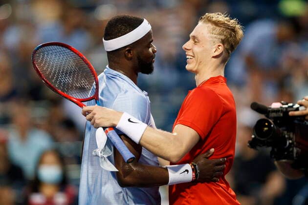 August 11, 2021, Toronto, on, Canada: Frances Tiafoe, the United States, and Denis Shapovalov, of Canada, greet each other following their match at the National Bank Open men s tennis action, in Toronto, Wednesday, Aug. 11, 2021. Canada News - August 11, 2021 - ZUMAc35_ 20210811_zaf_c35_259 Copyright: xColexBurstonx