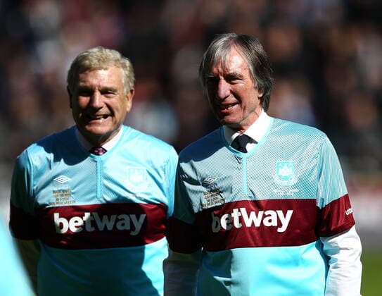 Mandatory Credit: Photo by Michael Zemanek BPI Shutterstock (5619542l) Billy Bonds and Trevor Brooking managers of West Ham United All-Stars during the Mark Noble Testimonial match between West Ham United and West Ham United All Stars played at Boleyn Ground , London on 28th March 2015 Football - Mark Noble Testimonial - West Ham United v West Ham United All-Stars Upton Park, Green St, Upton Park, London, United Kingdom - 28 Mar 2016 EDITORIAL USE ONLY No use with unauthorised audio, video, data, fixture lists, club league logos or live services. Online in-match use limited to 75 images, no video emulation. No use in betting, games or single club league player publications. Football - Mark Noble Testimonial - West Ham United v West Ham United All-Stars Upton Park, Green St, Upton Park, London, United Kingdom - 28 Mar 2016 EDITORIAL USE ONLY No use with unauthorised audio, video, data, fixture lists, club league logos or live services. Online in-match use limited to 75 images, no video emulation. No use in betting, games or single club league player publications. Copyright: xMichaelxZemanek BPI Shutterstockx 5619542l