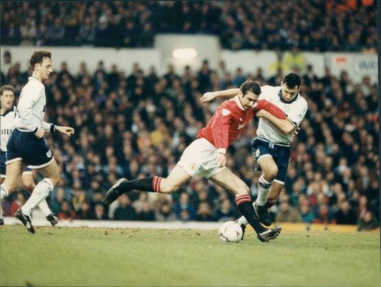 Mandatory Credit: Photo by Andy Hooper ANL Shutterstock (1458565a) Eric Cantona Shoots For Manchester United, ManU Against Tottenham Hotspur At White Hart Lane North London Eric Cantona Shoots For Manchester United Against Tottenham Hotspur At White Hart Lane North London EDITORIAL USE ONLY No use with unauthorised audio, video, data, fixture lists (outside the EU), club league logos or live services. Online in-match use limited to 45 images (+15 in extra time). No use to emulate moving images. No use in betting, games or single club league player publications services. Eric Cantona Shoots For Manchester United Against Tottenham Hotspur At White Hart Lane North London EDITORIAL USE ONLY No use with unauthorised audio, video, data, fixture lists (outside the EU), club league logos or live services. Online in-match use limited to 45 images (+15 in extra time). No use to emulate moving images. No use in betting, games or Copyright: xAndyxHooper ANL Shutterstockx 1458565a