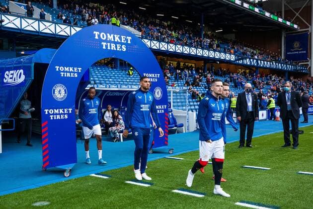 Mandatory Credit: Photo by Kirk O Rourke Rangers FC Shutterstock (12337251j) Leon Balogun and Ryan Kent of Rangers walks out the tunnel for the Europa League qualifying match at Ibrox Stadium, Glasgow. Rangers v Alashkert, UEFA Europa League Qualifying Play-off, Ibrox Staiudm, Glasgow, Scotland, UK - 19 Aug 2021 Rangers v Alashkert, UEFA Europa League Qualifying Play-off, Ibrox Staiudm, Glasgow, Scotland, UK - 19 Aug 2021 Copyright: xKirkxO Rourke RangersxFC Shutterstockx 12337251j