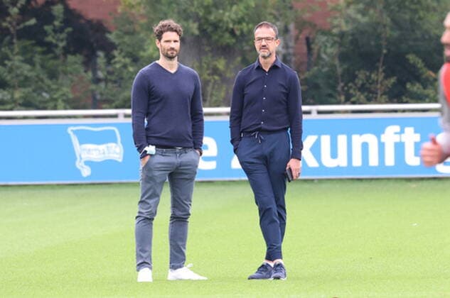 DEU, GER, DFL, 1 FBL Hertha BSC, Training, 02 09 2021, Sportforum, Berlin, DEU, GER, DFL, 1 FBL Hertha BSC, Training, in picture Arne Friedrich Sportdirektor Hertha BSC Berlin , Fredi Bobic Geschaeftsfuehre, Hertha BSC Berlinr nordphotoxGmbHx xEngler nph00076