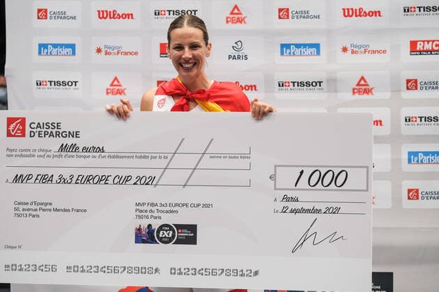 September 12, 2021, Paris, France: Paris, France, Paris, September 12, 2021, Sandra Ygueravide Viana (Spain) wins the MVP aword of the FIBA 3x3 Europe Cup 2021 during FIBA 3x3 Europe Cup 2021 - Basketball EuroCup Championship Basketball EuroCup Championship - FIBA 3x3 Europe Cup 2021, Paris, France - ZUMAl164 20210912_zsa_l164_482 Copyright: xDavidexDixLallax