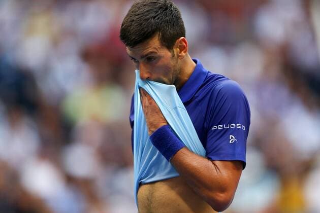 Mandatory Credit: Photo by Ella Ling Shutterstock (12437757ck) Novak Djokovic dejected during the final US Open Championships 2021, Day Fourteen, USTA National Tennis Center, Flushing Meadows, New York, USA - 12 Sep 2021 US Open Championships 2021, Day Fourteen, USTA National Tennis Center, Flushing Meadows, New York, USA - 12 Sep 2021 Copyright: xEllaxLing Shutterstockx 12437757ck