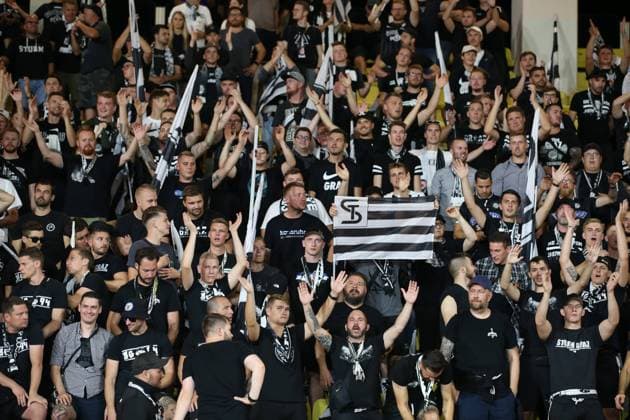 Fußball, EL, AS Monaco - SK Sturm Graz Monaco, Monaco, 16th September 2021. SK Sturm Graz fans during the UEFA Europa League match at Stade Louis II, Monaco. Picture credit should read: Jonathan Moscrop Sportimage EDITORIAL USE ONLY. No use with unauthorised audio, video, data, fixture lists, club league logos or live services. Online in-match use limited to 120 images, no video emulation. No use in betting, games or single club league player publications. SPI-1189-0014