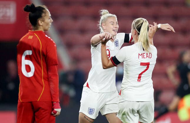 Mandatory Credit: Photo by James Marsh Shutterstock (12448509ay) Bethany England of England celebrates scoring her sides fifth goal. England Women v North Macedonia Women, FIFA Women s World Cup 2023 Qualifying, Group D, Football, St Mary s Stadium, Southampton, UK - 17 Sep 2021 EDITORIAL USE ONLY No use with unauthorised audio, video, data, fixture lists, club league logos or live services. Online in-match use limited to 120 images, no video emulation. No use in betting, games or single club league player publications. England Women v North Macedonia Women, FIFA Women s World Cup 2023 Qualifying, Group D, Football, St Mary s Stadium, Southampton, UK - 17 Sep 2021 EDITORIAL USE ONLY No use with unauthorised audio, video, data, fixture lists, club league logos or live services. Online in-match use limited to 120 images, no video emulation. No use in betting, games or single club league player publications. Copyright: xJamesxMarsh Shutterstockx 12448509ay