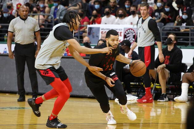October 2, 2021, London, on, Canada: Toronto Raptors guard Fred VanVleet controls the ball during a NBA, Basketball Herren, USA team scrimmage in London, Ont., Saturday, Oct. 2, 2021. Canada News - October 2, 2021 - ZUMAc35_ 20211002_zaf_c35_064 Copyright: xNicolexOsbornex