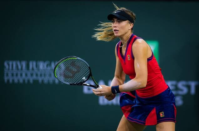 Mandatory Credit: Photo by Rob Prange Shutterstock (12524633cv) Paula Badosa of Spain in action during the third round at the 2021 BNP Paribas Open WTA, Tennis Damen 1000 tennis tournament BNP Paribas Open, Tennis, Day 6, Indian Wells Tennis Garden, California, USA - 11 Oct 2021 BNP Paribas Open, Tennis, Day 6, Indian Wells Tennis Garden, California, USA - 11 Oct 2021 Copyright: xRobxPrange Shutterstockx 12524633cv