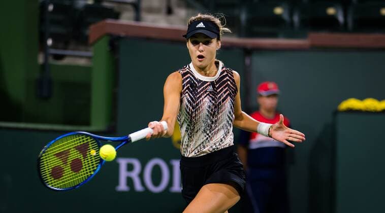 Mandatory Credit: Photo by Rob Prange Shutterstock (12524635ez) Anna Kalinskaya of Russia in action during the fourth round at the 2021 BNP Paribas Open WTA, Tennis Damen 1000 tennis tournament BNP Paribas Open, Tennis, Day 7, Indian Wells Tennis Garden, California, USA - 12 Oct 2021 BNP Paribas Open, Tennis, Day 7, Indian Wells Tennis Garden, California, USA - 12 Oct 2021 Copyright: xRobxPrange Shutterstockx 12524635ez