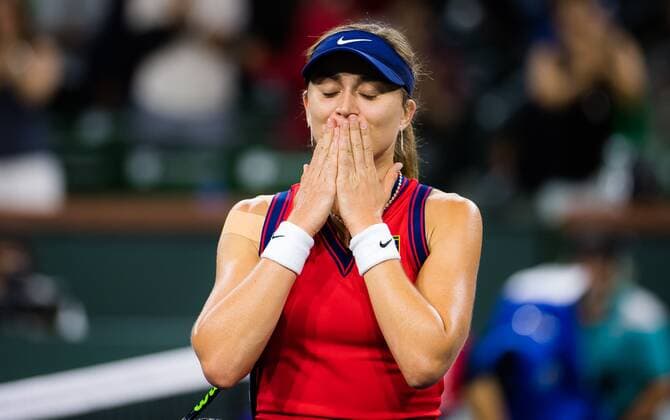 Mandatory Credit: Photo by Rob Prange Shutterstock (12524639ak) Paula Badosa of Spain in action during the semi-final of the 2021 BNP Paribas Open WTA, Tennis Damen 1000 tennis tournament BNP Paribas Open, Tennis, Day 10, Indian Wells Tennis Garden, California, USA - 15 Oct 2021 BNP Paribas Open, Tennis, Day 10, Indian Wells Tennis Garden, California, USA - 15 Oct 2021 Copyright: xRobxPrange Shutterstockx 12524639ak