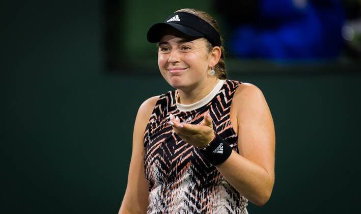 Mandatory Credit: Photo by Rob Prange Shutterstock (12524639aw) Jelena Ostapenko of Latvia in action during the semi-final of the 2021 BNP Paribas Open WTA, Tennis Damen 1000 tennis tournament BNP Paribas Open, Tennis, Day 10, Indian Wells Tennis Garden, California, USA - 15 Oct 2021 BNP Paribas Open, Tennis, Day 10, Indian Wells Tennis Garden, California, USA - 15 Oct 2021 Copyright: xRobxPrange Shutterstockx 12524639aw