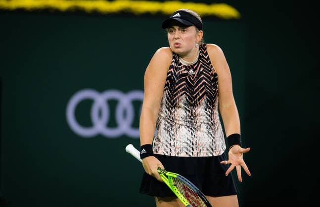 Mandatory Credit: Photo by Rob Prange Shutterstock (12524639ax) Jelena Ostapenko of Latvia in action during the semi-final of the 2021 BNP Paribas Open WTA, Tennis Damen 1000 tennis tournament BNP Paribas Open, Tennis, Day 10, Indian Wells Tennis Garden, California, USA - 15 Oct 2021 BNP Paribas Open, Tennis, Day 10, Indian Wells Tennis Garden, California, USA - 15 Oct 2021 Copyright: xRobxPrange Shutterstockx 12524639ax
