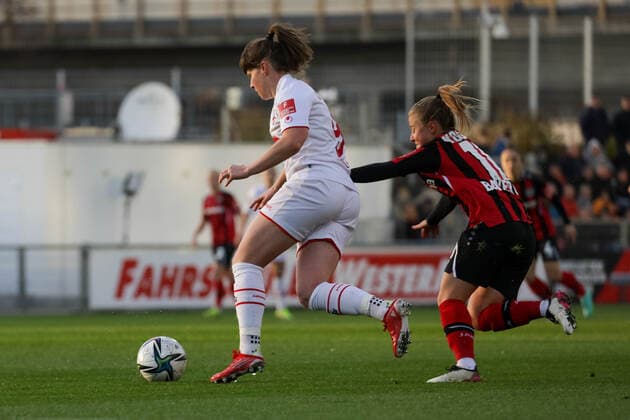 Kristin Koegel Bayer04 Leverkusen, 11 and Daria Collas 1 FC Koeln, 09 Bayer 04 Leverkusen vs 1 FC Koeln, Football, 2 Women Bundesliga, Matchday 7, Season 2021 2022, 07 11 2021, Bayer 04 Leverkusen vs 1 FC Koeln, Football, 2 Women Bundesliga, Matchday 7, Season 2021 2022, 07 11 2021 Copyright: xEibner-Pressefoto SaraxRoustax EP_SRA