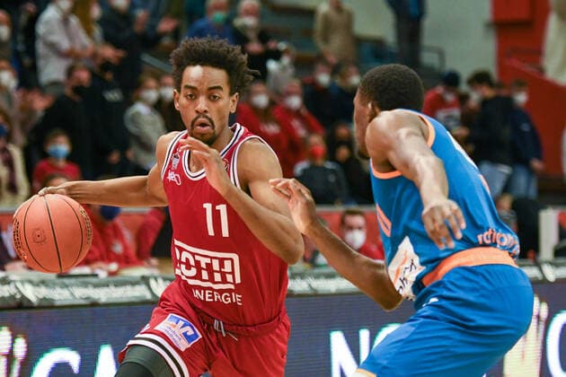 Jalen Tate, Semaj Cgriston 9 matchday, Basketball Bundesliga, Basketball season 2021 2022, Germany, easyCredit BBL, Germany, Giessen 46ers, giessen red, men, Jobstairs GIESSEN 46ers ratiopharm Ulm, men, Ulm orange