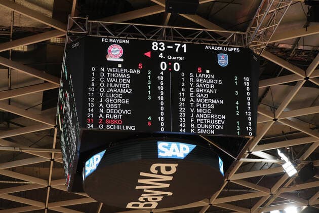 Scoreboard shows final score GER, FC Bayern Basketball vs Anadolu EFES Istanbul, Basketball, EuroLeague, 2021 2022 season, 09 12 2021, GER, FC Bayern Basketball vs Anadolu EFES Istanbul, Basketball, EuroLeague, 2021 2022 season, 09 12 2021, Munich. Copyright: xEIBNER MarcelxEngelbrechtx EP_EER