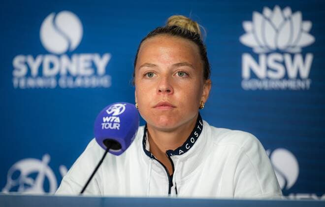 Mandatory Credit: Photo by Rob Prange Shutterstock (12751254ao) Anett Kontaveit of Estonia talks to the media after the second round of the 2022 Sydney Tennis Classic WTA, Tennis Damen 500 tennis tournament Sydney Tennis Classic, Day 3, Tennis, Olympic Park, Sydney, Australia - 12 Jan 2022 Sydney Tennis Classic, Day 3, Tennis, Olympic Park, Sydney, Australia - 12 Jan 2022 Copyright: xRobxPrange Shutterstockx 12751254ao