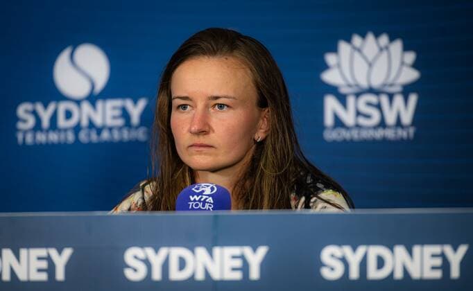 Mandatory Credit: Photo by Rob Prange Shutterstock (12751288be) Barbora Krejcikova of the Czech Republic talks to the media after the quarter-final of the 2022 Sydney Tennis Classic WTA, Tennis Damen 500 tennis tournament Sydney Tennis Classic, Day 4, Tennis, Olympic Park, Sydney, Australia - 13 Jan 2022 Sydney Tennis Classic, Day 4, Tennis, Olympic Park, Sydney, Australia - 13 Jan 2022 Copyright: xRobxPrange Shutterstockx 12751288be