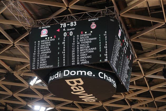 Scoreboard shows final score GER, FC Bayern Basketball vs AS Monaco, Basketball, EuroLeague, 2021 2022 season, 13 01 2022, GER, FC Bayern Basketball vs AS Monaco, Basketball, EuroLeague, 2021 2022 season, 13 01 2022 Muenchen Copyright: xEIBNER MarcelxEngelbrechtx EP_EER