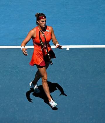 Mandatory Credit: Photo by James Gourley Shutterstock (12765058ar) Aryna Sabalenka reacts after a ninth double fault in the third game sees her go 3-0 down Australian Open, Day Four, Tennis, Melbourne Park, Melbourne, Australia - 20 Jan 2022 Australian Open, Day Four, Tennis, Melbourne Park, Melbourne, Australia - 20 Jan 2022 Copyright: xJamesxGourley Shutterstockx 12765058ar