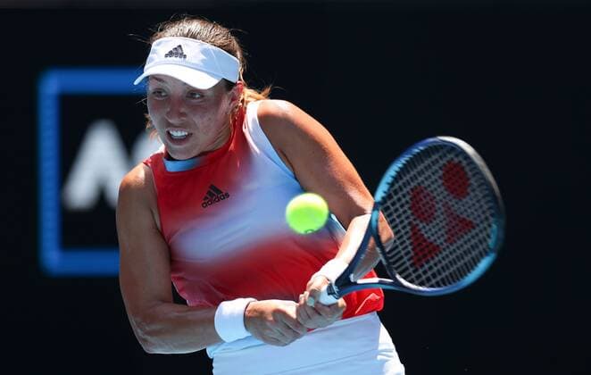 Mandatory Credit: Photo by Ella Ling Shutterstock (12765096cn) Jessica Pegula in fourth round action Australian Open, Day Seven, Tennis, Melbourne Park, Melbourne, Australia - 23 Jan 2022 Australian Open, Day Seven, Tennis, Melbourne Park, Melbourne, Australia - 23 Jan 2022 Copyright: xEllaxLing Shutterstockx 12765096cn