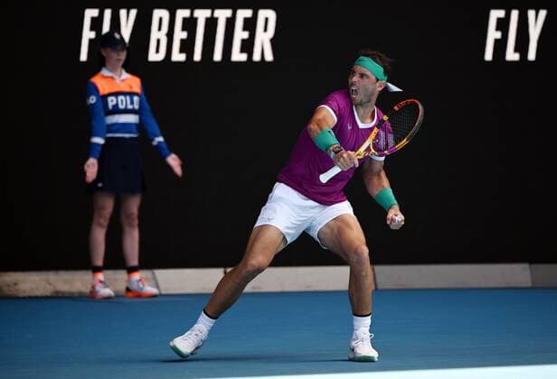 Mandatory Credit: Photo by James Gourley Shutterstock (12765097dh) Rafael Nadal during his fourth round match Australian Open, Day Seven, Tennis, Melbourne Park, Melbourne, Australia - 23 Jan 2022 Australian Open, Day Seven, Tennis, Melbourne Park, Melbourne, Australia - 23 Jan 2022 Copyright: xJamesxGourley Shutterstockx 12765097dh