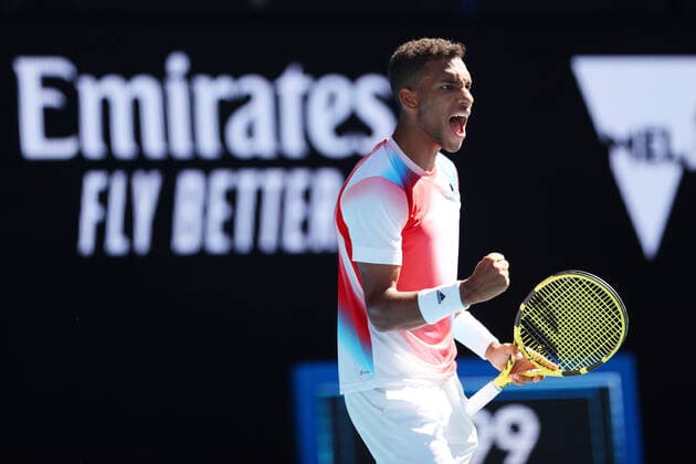 Mandatory Credit: Photo by Ella Ling Shutterstock (12765099aw) Felix Auger-Aliassime during his fourth round match Australian Open, Day Eight, Tennis, Melbourne Park, Melbourne, Australia - 24 Jan 2022 Australian Open, Day Eight, Tennis, Melbourne Park, Melbourne, Australia - 24 Jan 2022 Copyright: xEllaxLing Shutterstockx 12765099aw