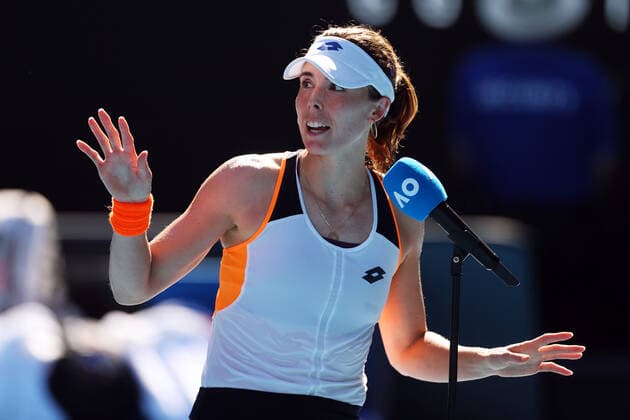 Mandatory Credit: Photo by Ella Ling Shutterstock (12765099cj) Alize Cornet celebrates victory in her fourth round match Australian Open, Day Eight, Tennis, Melbourne Park, Melbourne, Australia - 24 Jan 2022 Australian Open, Day Eight, Tennis, Melbourne Park, Melbourne, Australia - 24 Jan 2022 Copyright: xEllaxLing Shutterstockx 12765099cj