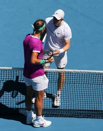 Mandatory Credit: Photo by Ella Ling Shutterstock (12773750bo) Denis Shapovalov and Rafael Nadal clash after the Canadian complained about Nadal taking his time between points Australian Open, Day Nine, Tennis, Melbourne Park, Melbourne, Australia - 25 Jan 2022 Australian Open, Day Nine, Tennis, Melbourne Park, Melbourne, Australia - 25 Jan 2022 Copyright: xEllaxLing Shutterstockx 12773750bo