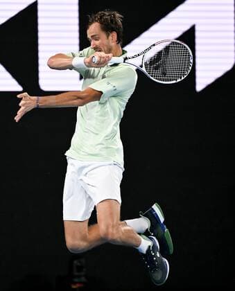 Mandatory Credit: Photo by James Gourley Shutterstock (12775245do) Daniil Medvedev in semi final action Australian Open, Day Twelve, Tennis, Melbourne Park, Melbourne, Australia - 28 Jan 2022 Australian Open, Day Twelve, Tennis, Melbourne Park, Melbourne, Australia - 28 Jan 2022 Copyright: xJamesxGourley Shutterstockx 12775245do