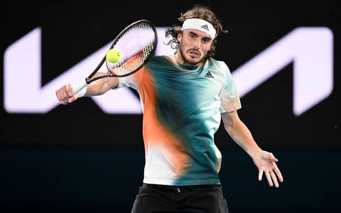 Mandatory Credit: Photo by James Gourley Shutterstock (12775245fr) Stefanos Tsitsipas in semi final action Australian Open, Day Twelve, Tennis, Melbourne Park, Melbourne, Australia - 28 Jan 2022 Australian Open, Day Twelve, Tennis, Melbourne Park, Melbourne, Australia - 28 Jan 2022 Copyright: xJamesxGourley Shutterstockx 12775245fr