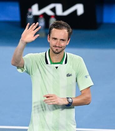 Mandatory Credit: Photo by James Gourley Shutterstock (12775245gk) Daniil Medvedev celebrates his win Australian Open, Day Twelve, Tennis, Melbourne Park, Melbourne, Australia - 28 Jan 2022 Australian Open, Day Twelve, Tennis, Melbourne Park, Melbourne, Australia - 28 Jan 2022 Copyright: xJamesxGourley Shutterstockx 12775245gk