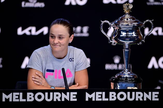 TENNIS AUSTRALIAN OPEN, Ashleigh Barty of Australia speaks during a press conference, PK, Pressekonferenz after winning the Women?s singles final against Danielle Collins of the USA on Day 13 of the Australian Open, at Melbourne Park, in Melbourne, Saturday, January 29, 2022. ( NO ARCHIVING, EDITORIAL USE ONLY, NO USE IN BOOKS WITHOUT CONSENT MELBOURNE VIC AUSTRALIA Copyright: xJOELxCARRETTx 20220129001618100553