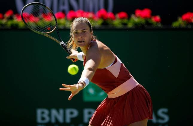 Mandatory Credit: Photo by Ella Ling Shutterstock (12845049v) Aryna Sabalenka of Belarus in action BNP Paribas Open, Tennis, Day 4, Indian Wells Tennis Garden, California, USA - 12 Mar 2022 BNP Paribas Open, Tennis, Day 4, Indian Wells Tennis Garden, California, USA - 12 Mar 2022 Copyright: xEllaxLing Shutterstockx 12845049v