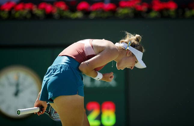 Mandatory Credit: Photo by Ella Ling Shutterstock (12845056bz) Marketa Vondrousova of Czech Republic celebrates BNP Paribas Open, Tennis, Day 6, Indian Wells Tennis Garden, California, USA - 14 Mar 2022 BNP Paribas Open, Tennis, Day 6, Indian Wells Tennis Garden, California, USA - 14 Mar 2022 Copyright: xEllaxLing Shutterstockx 12845056bz