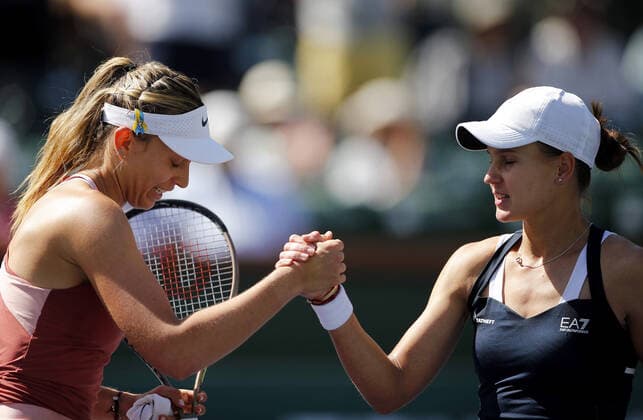 Mandatory Credit: Photo by Ella Ling Shutterstock (12849404n) Paula Badosa of Spain shakes hands with Veronika Kudermatova of Russia BNP Paribas Open, Tennis, Day 9, Indian Wells Tennis Garden, California, USA - 17 Mar 2022 BNP Paribas Open, Tennis, Day 9, Indian Wells Tennis Garden, California, USA - 17 Mar 2022 Copyright: xEllaxLing Shutterstockx 12849404n