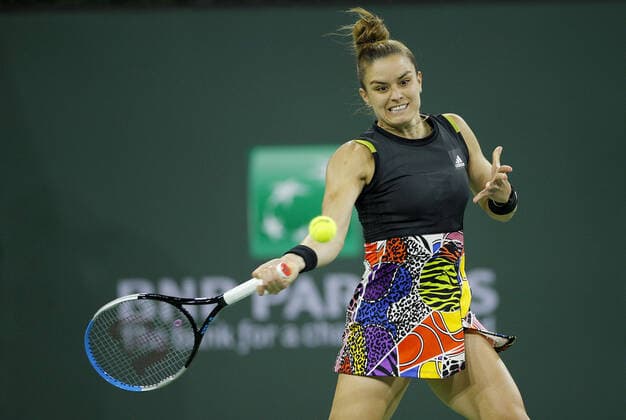 Mandatory Credit: Photo by Ella Ling Shutterstock (12849406bt) Maria Sakkari of Greece in action BNP Paribas Open, Tennis, Day 10, Indian Wells Tennis Garden, California, USA - 18 Mar 2022 BNP Paribas Open, Tennis, Day 10, Indian Wells Tennis Garden, California, USA - 18 Mar 2022 Copyright: xEllaxLing Shutterstockx 12849406bt