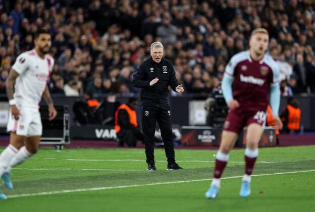 Mandatory Credit: Photo by Simon Dael Shutterstock (12885077ak) David Moyes manager of West Ham United West Ham United v Olympique Lyonnais, UEFA Europa League, Quarter Final, First Leg, Football, The London Stadium, London, UK - 07 Apr 2022 EDITORIAL USE ONLY No use with unauthorised audio, video, data, fixture lists, club league logos or live services. Online in-match use limited to 120 images, no video emulation. No use in betting, games or single club league player publications. West Ham United v Olympique Lyonnais, UEFA Europa League, Quarter Final, First Leg, Football, The London Stadium, London, UK - 07 Apr 2022 EDITORIAL USE ONLY No use with unauthorised audio, video, data, fixture lists, club league logos or live services. Online in-match use limited to 120 images, no video emulation. No use in betting, games or single club league player publications. Copyright: xSimonxDael Shutterstockx 12885077ak