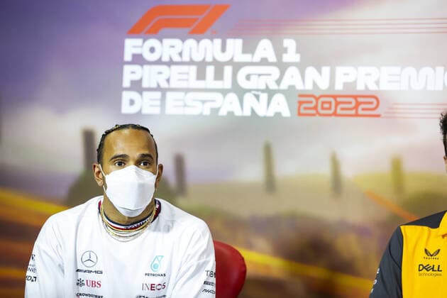 HAMILTON Lewis (gbr), Mercedes AMG F1 Team W13, portrait, press conference, PK, Pressekonferenz during the Formula 1 Pirelli Grand Premio de Espana 2022, 6th round of the 2022 FIA Formula One World Championship, WM, Weltmeisterschaft on the Circuit de Barcelona-Catalunya, from May 20 to 22, 2022 in Montmelo, Spain - F1 - SPANISH GRAND PRIX 2022 DPPI Panoramic 00122015_GOOD7814.JPG_