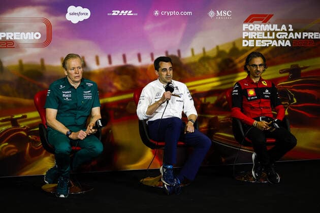 GREEN Andrew, Technical Director of Aston Martin F1 Team, ROBSON Dave (gbr), Head of Vehicle Performance, Williams Racing, portrait, MEKIES Laurent (fra), Racing Director of the Scuderia Ferrari, portrait, press conference, PK, Pressekonferenz during the Formula 1 Pirelli Grand Premio de Espana 2022, 6th round of the 2022 FIA Formula One World Championship, WM, Weltmeisterschaft on the Circuit de Barcelona-Catalunya, from May 20 to 22, 2022 in Montmelo, Spain - F1 - SPANISH GRAND PRIX 2022 DPPI Panoramic 00122015__R5_9865.JPG_