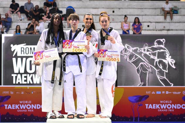 June 4, 2022, Rome, Italy: Crystal WEEKES (PUR), Rebecca MCGOWAN (GBR), Maristella SMIRAGLIA (ITA) and Dabin LEE (KOR) during SF and F round of World Taekwondo Grand Prix at Foro Italico, Nicola Pietrangeli Stadium, 4th June 2022, Rome, Italy. Taekwondo - World Taekwondo Roma Grand Prix (day2), Rome, Italy - ZUMAl164 20220604_zsa_l164_079 Copyright: xDomenicoxCippitellix