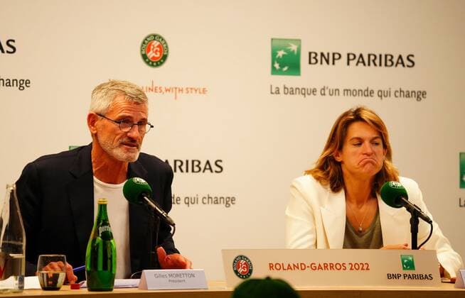 Mandatory Credit: Photo by Javier Garcia Shutterstock (12960016o) French Tennis Federation President Gilles Moretton at the end of tournament press conference, PK, Pressekonferenz with Tournament Director Amelie Mauresmo French Open Tennis, Day 15, Roland Garros, Paris, France - 05 Jun 2022 French Open Tennis, Day 15, Roland Garros, Paris, France - 05 Jun 2022 Copyright: xJavierxGarcia Shutterstockx 12960016o