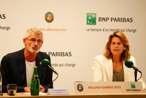 Mandatory Credit: Photo by Javier Garcia Shutterstock (12960016i) French Tennis Federation President Gilles Moretton at the end of tournament press conference, PK, Pressekonferenz with Tournament Director Amelie Mauresmo French Open Tennis, Day 15, Roland Garros, Paris, France - 05 Jun 2022 French Open Tennis, Day 15, Roland Garros, Paris, France - 05 Jun 2022 Copyright: xJavierxGarcia Shutterstockx 12960016i