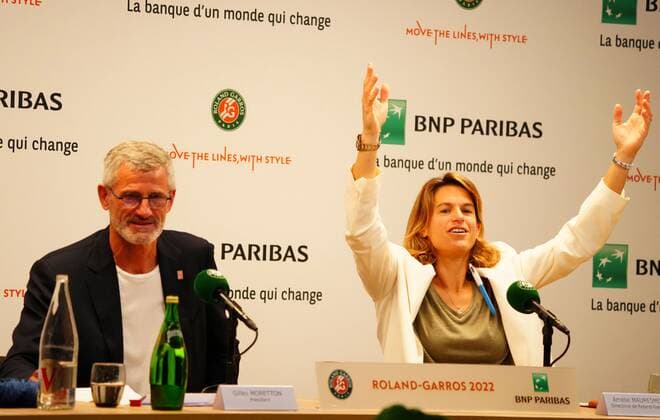 Mandatory Credit: Photo by Javier Garcia Shutterstock (12960016j) French Tennis Federation President Gilles Moretton at the end of tournament press conference, PK, Pressekonferenz with Tournament Director Amelie Mauresmo French Open Tennis, Day 15, Roland Garros, Paris, France - 05 Jun 2022 French Open Tennis, Day 15, Roland Garros, Paris, France - 05 Jun 2022 Copyright: xJavierxGarcia Shutterstockx 12960016j