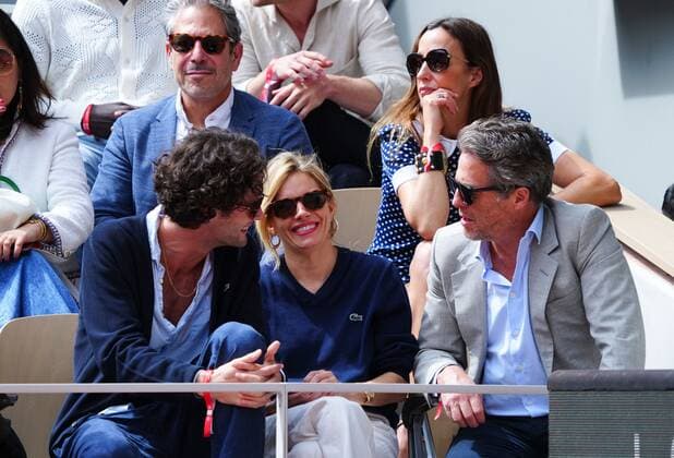 Mandatory Credit: Photo by Javier Garcia Shutterstock (12960016av) Hugh Grant, wife Anna Elisabet Eberstein, Siena Miller and Oli Green in attendance French Open Tennis, Day 15, Roland Garros, Paris, France - 05 Jun 2022 French Open Tennis, Day 15, Roland Garros, Paris, France - 05 Jun 2022 Copyright: xJavierxGarcia Shutterstockx 12960016av